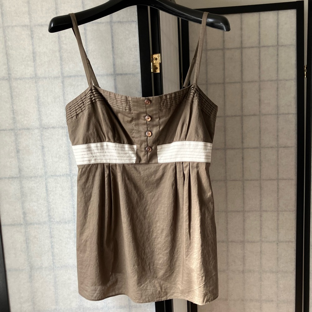 Liquid Olive Green White Tank Top Adjustable Straps Casual Summer Cotton Size 4